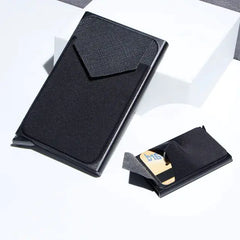 RFID Black Magic Trifold Leather Slim Mini Wallet