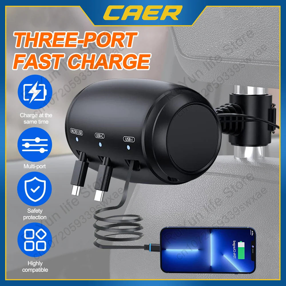 BackCharge™- 3-in-1 Retractable Car Backseat Charging Station