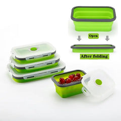 4pcs/set Silicone Rectangle Lunch Box Collapsible Bento Box Folding Food Container Bowl 300/500/800/1200ml for Dinnerware